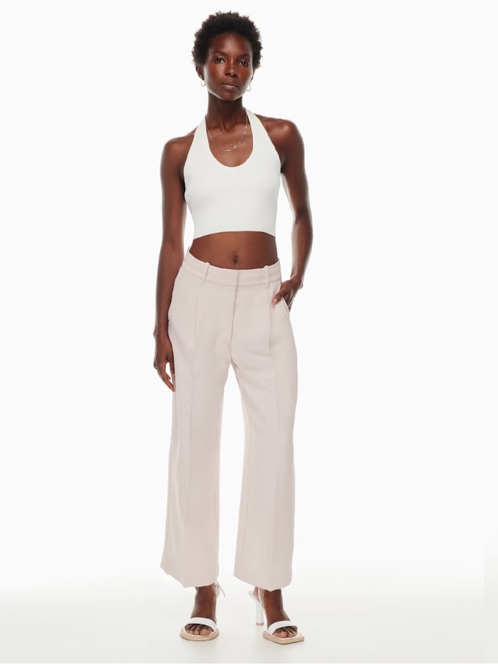 Wilfred Aritzia 4 Ivory The Effortless Pant Cropped Crepette High Rise Wide Leg